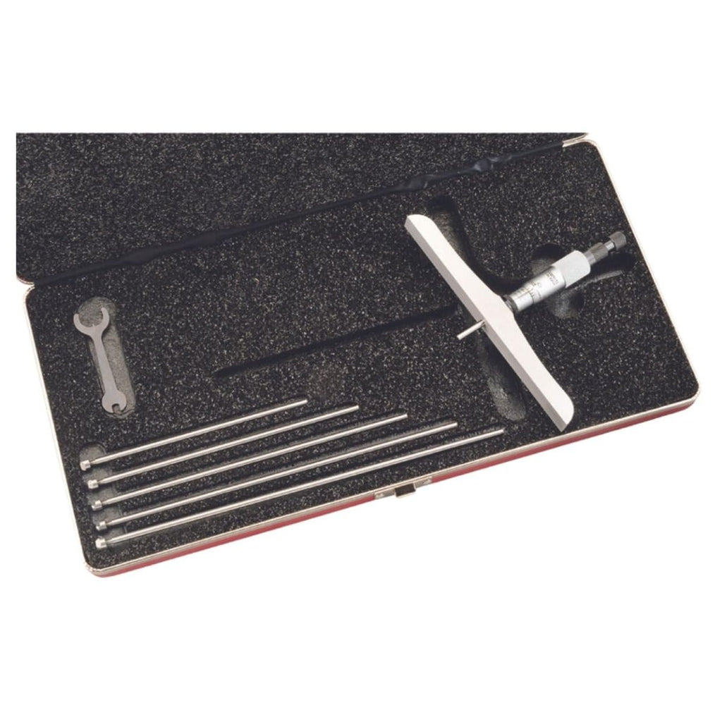 Starrett Depth Micrometer, 0-75mm Range, .01mm Grad, 63.5mm Length - 3 Rods