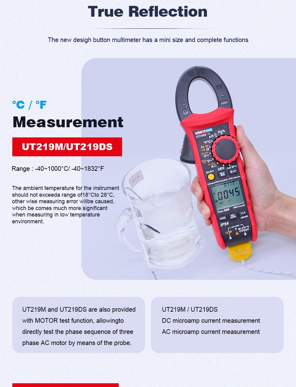 UNI-T UT219E UT219M UT219DS Pro Clamp Meter Digital Professional Pliers Ammeter 6000 Counts Electrical Repair Meter Tester(UT219M)