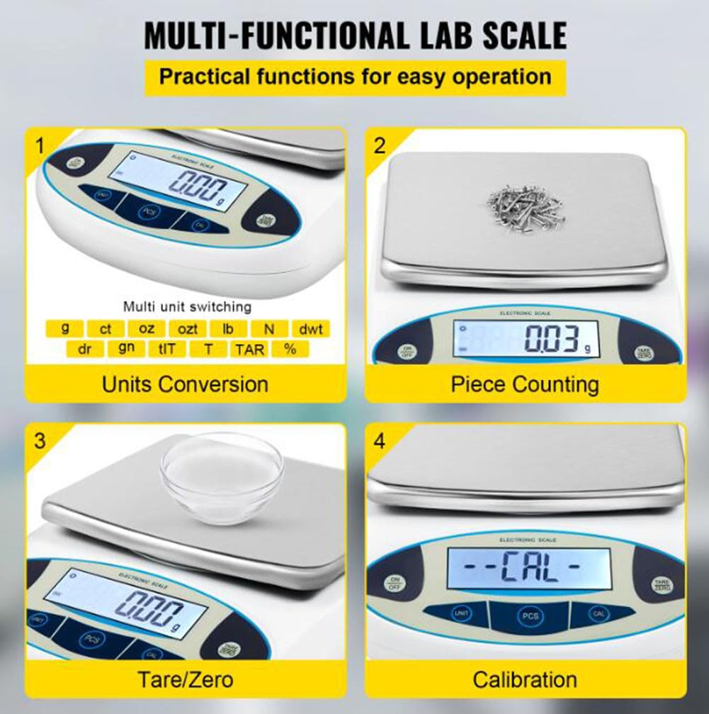 0.01g Lab Analytical Balance LCD Backlit Screen Digital Precision Pocket Electronic Kitchen Scale Jewelry Scientific Scale(5000g) (Color 2000g)