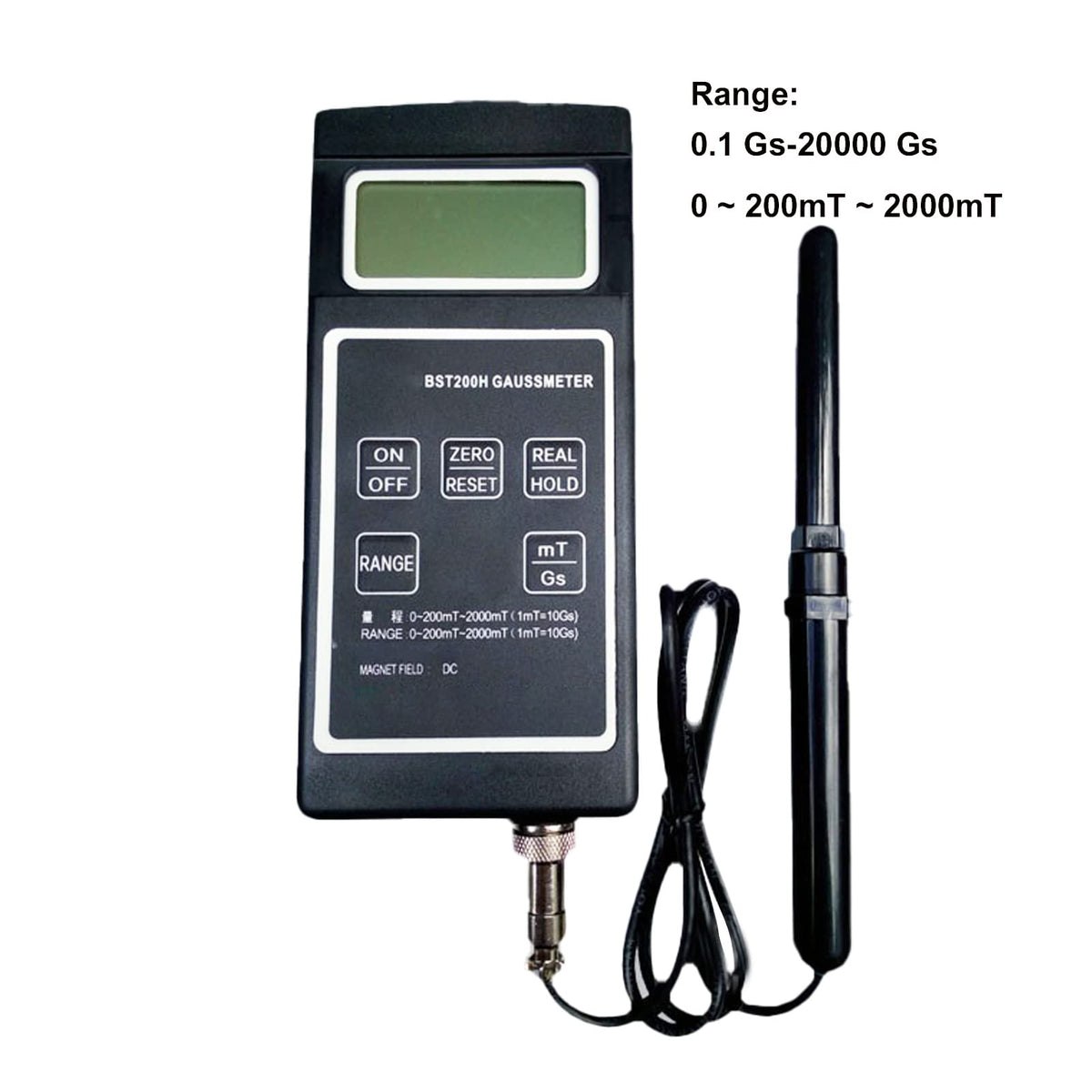 Digital Gauss Meter Tesla Meter Fluxmeter Surface Magnetic Field Tester BST-200H 0.1 Gs-20000 Gs Equipped with Transverse and Longitudinal Probes
