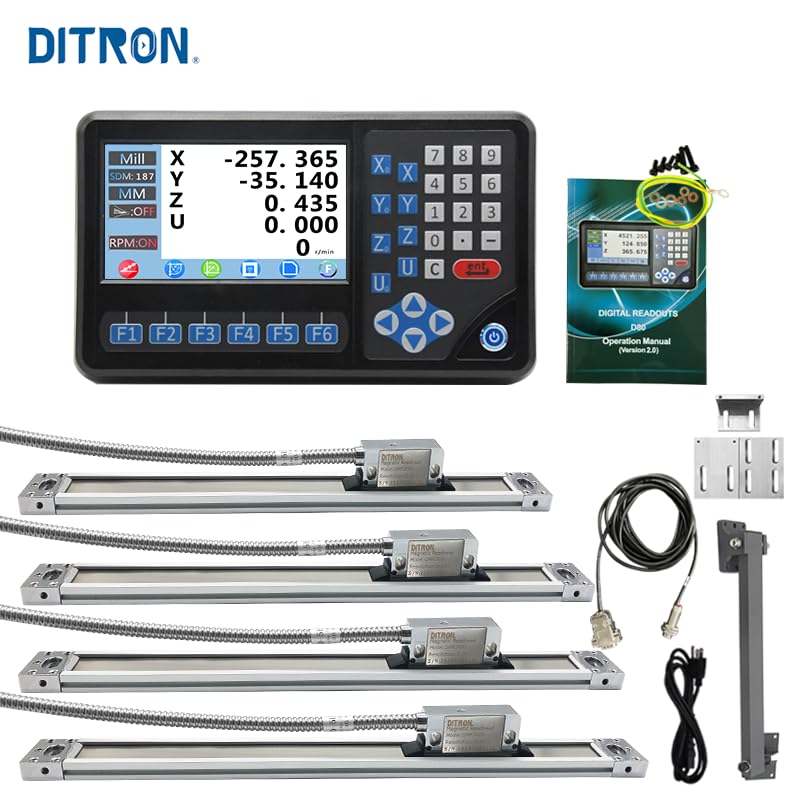 4 Axis LCD DRO Multi-Function RPM Digital Readout Display,4pcs 1um Magnetic Scales EIA-422 Output IP67 Customized Size DIY OEM Encoder Sensor for Lathe Milling Bridgeport Knee Mill
