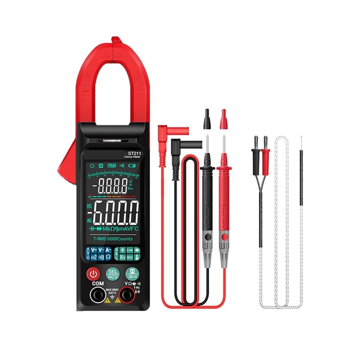 ST211 Clamp Meter 6000 Counts AC/DC Voltage Current Ammeter NCV Ohm Multimeter(ST211 Black (Box))