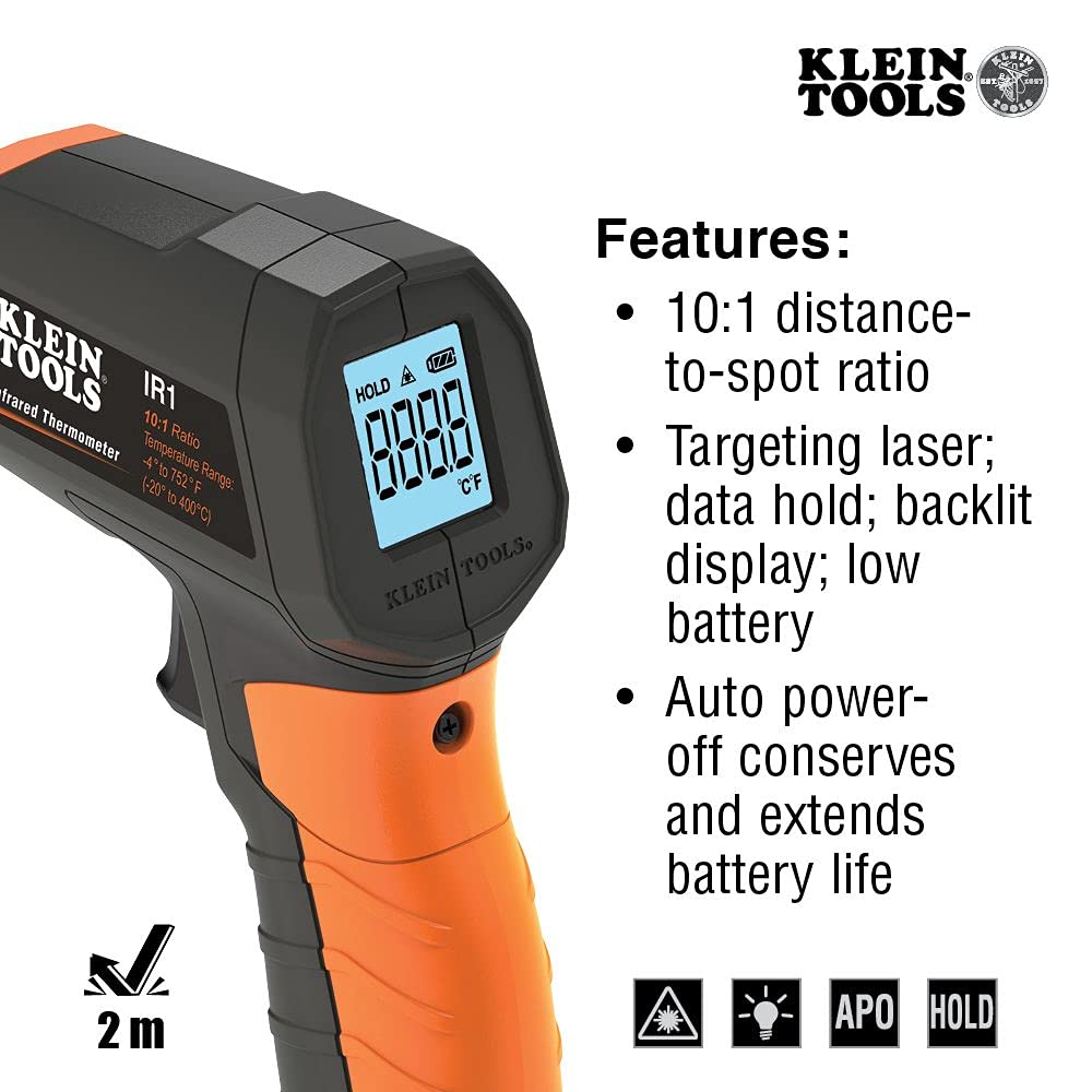 Klein Tools ET600 Megohmmeter Multimeter with 4000MΩ Insulation Tester and Klein Tools IR1 Infrared Thermometer with -4°F to 752°F Range