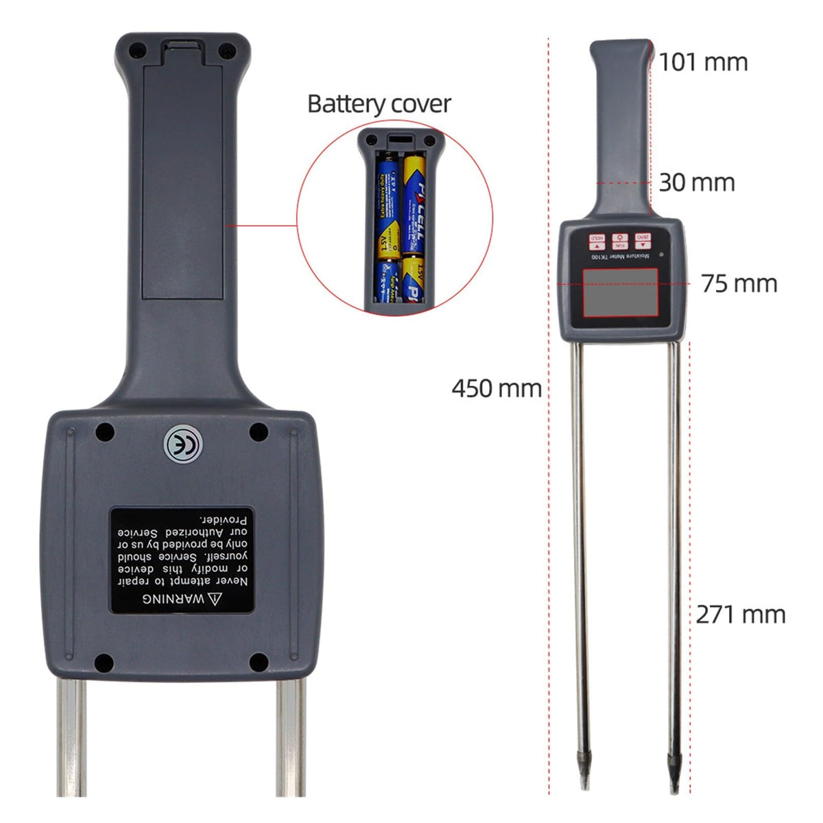 Moisture Meter TK100 Digital Grain Corn Rice Soybean Peanut Sorghum Soil Humidity Hygrometer Tester with Measuring Prob
