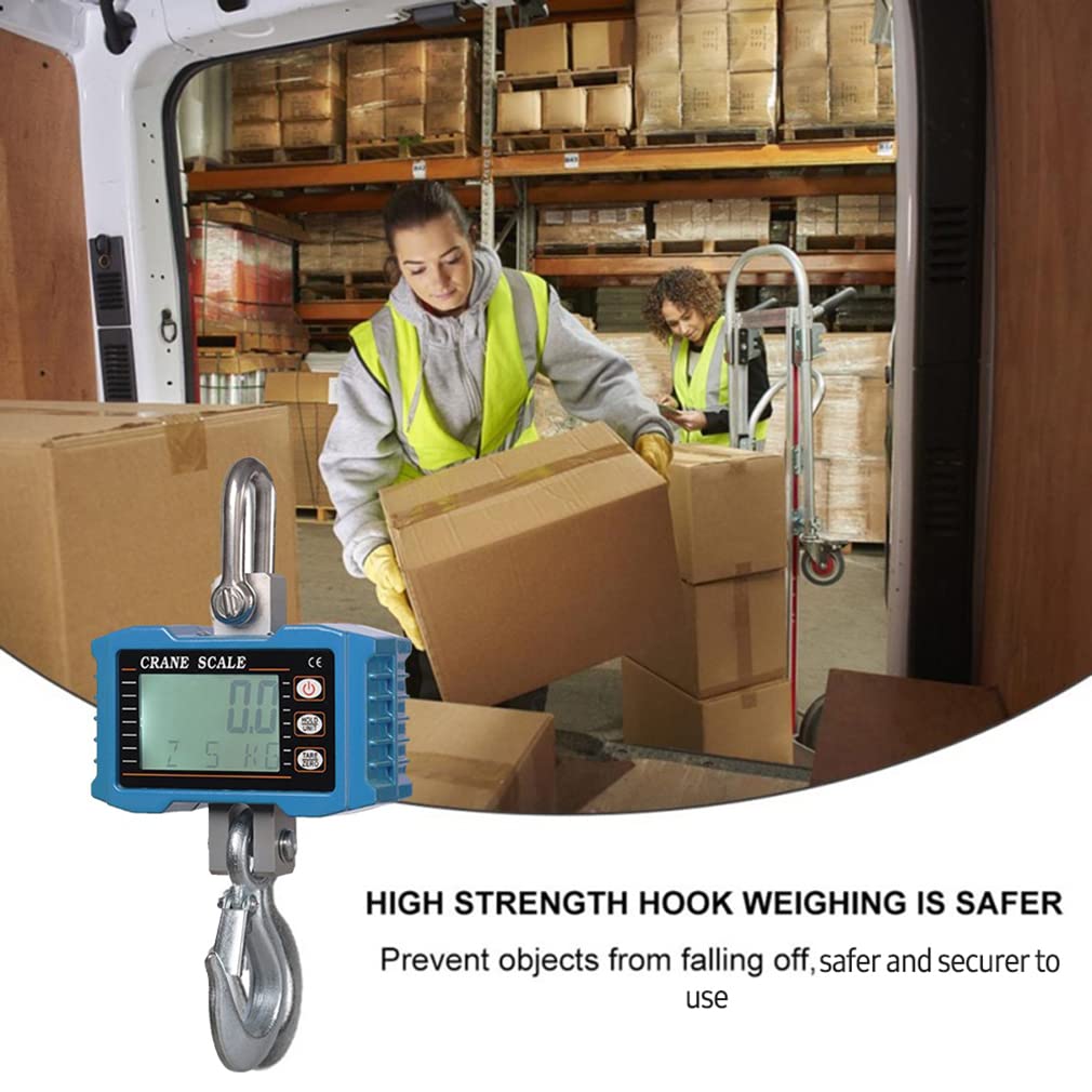 WANGLIN Digital Hanging Scale 1000kg/ 2204lbs Heavy Duty Crane Scale LCD Backlight Industrial Hook Scales Weight Balance Tool, Portable Electronic Weighing Crane Scale,