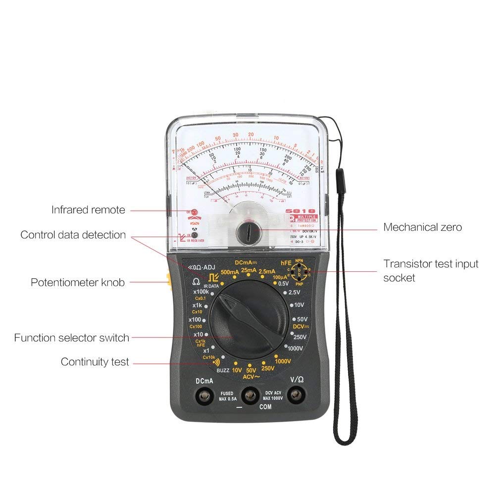 Mini Handheld Analog Multimeter AC/DC Voltmeter Ammeter Resistance Continuity Capacitance Fuse & Diodes Tester
