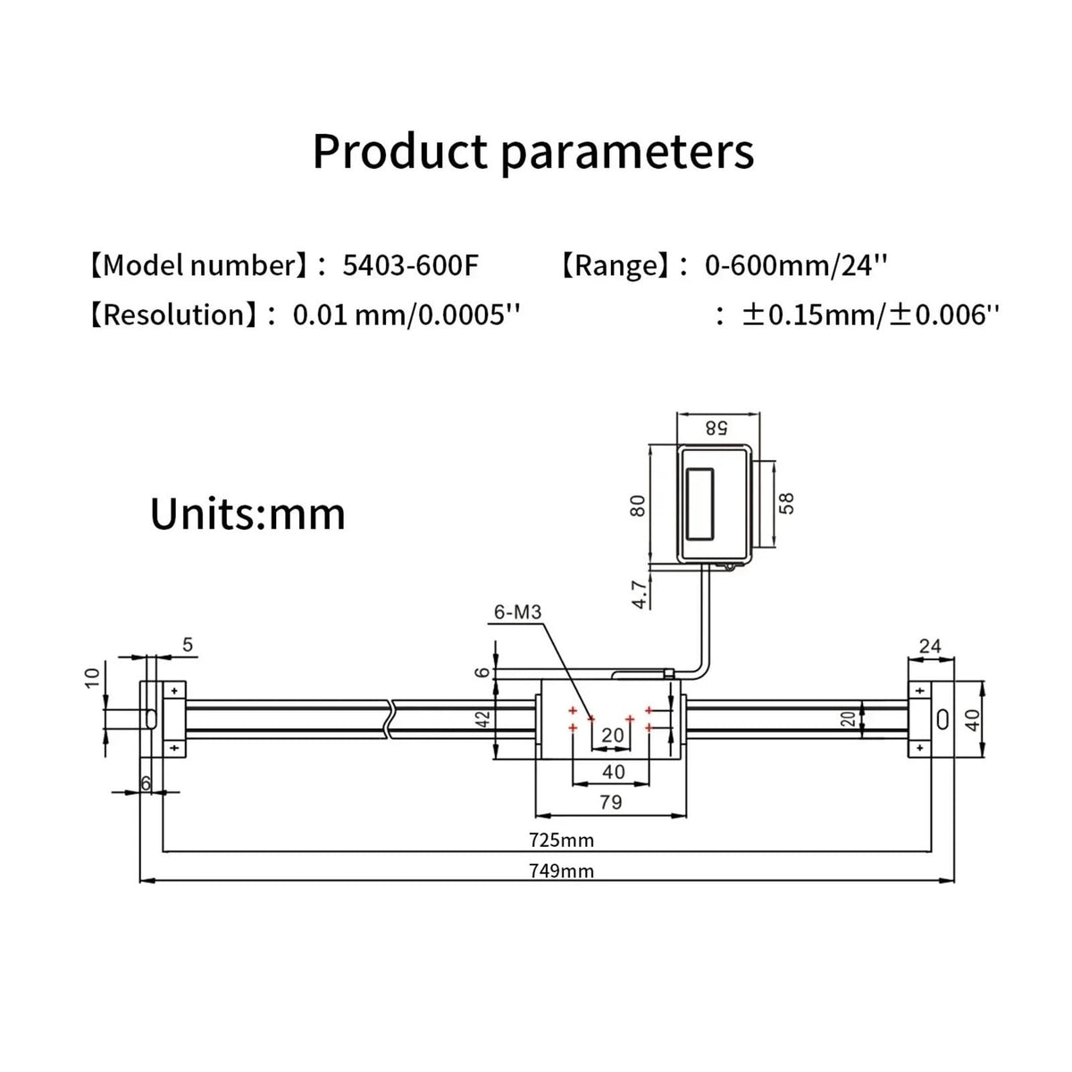 0-600mm Digital Linear Scale, Digital Readout Linear Scale