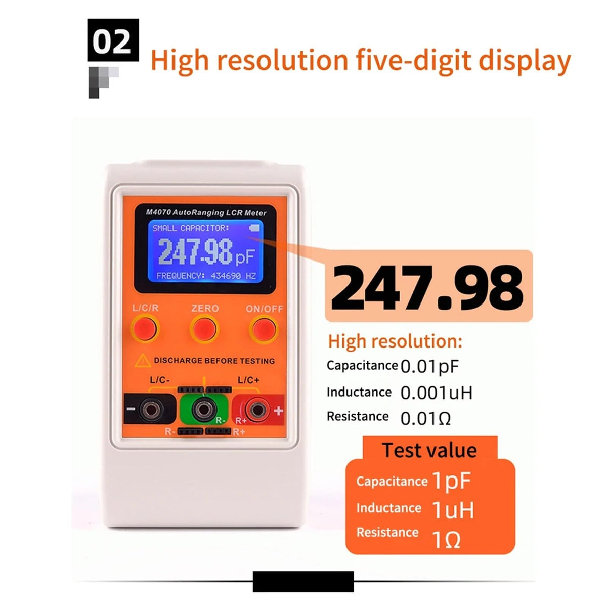 LCR Meters AutoRanging Bridge Meter LCD Rechargeable Digital Capacitance Inductance Large Range100H 100mF 20MR M4070