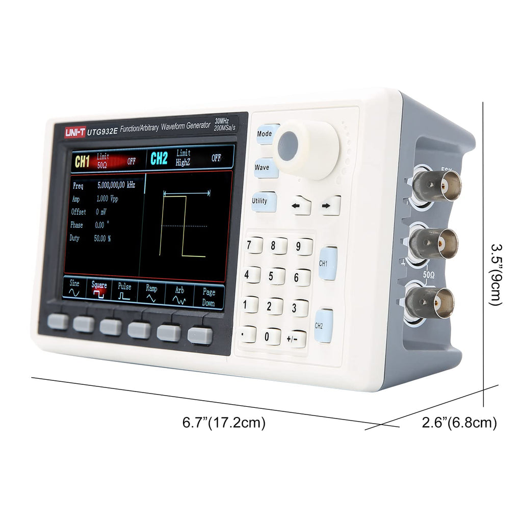 UNI-T UTG932E Function Generator Arbitrary Waveform 30 MHz Dual-Channel 200MSa/s 14 Bits Frequency Meter with USA Power Adapter USB Cable Power Cord, Shipping from US