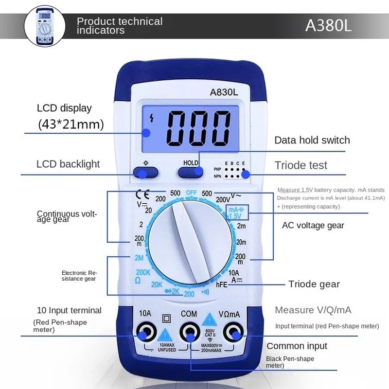 Voltmeter Ammeter Ohm Tester High Safety Handheld Meter Electrical Testing Tool LCD Digital Multimeter(E)
