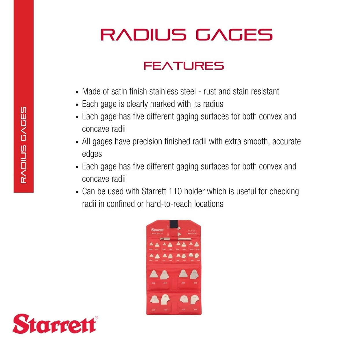 Starrett Radius Gage Set, .030-.100" Range