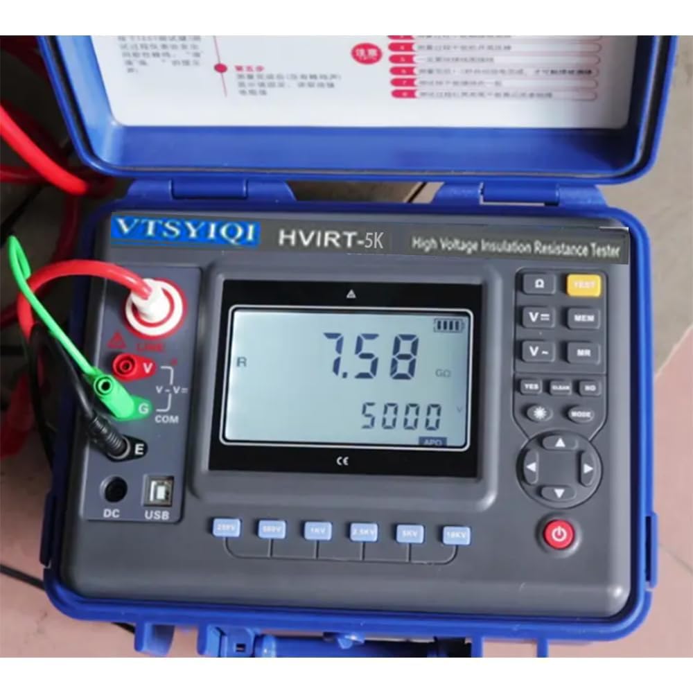 High Voltage Insulation Resistance Tester 5Kv Digital Insulation Resistance Tester Meter with Rated Voltage 100V-5000V Insulation Resistance Range 0.01MΩ-2000GΩ USB Interface