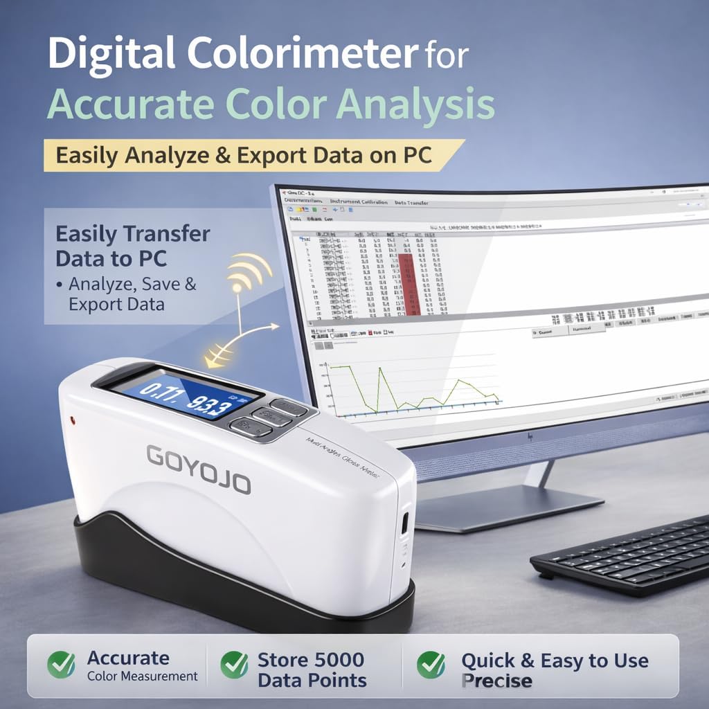 GOYOJO Three Angles Gloss Meter 20º 60º 85º Precision Glossmeters with Calibration Board, for Measure Stone, Paint, Ink, Marble, Floors, USB Interface Storage High End QC Software 5000 Data 0-200Gu