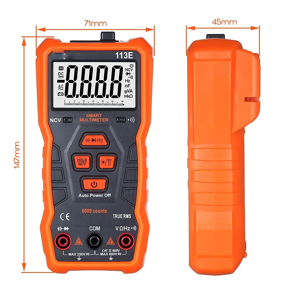 RM113E NCV Digital Multimeter 6000 Counts Auto Ranging AC/DC Voltage Temperature Measuring Meter with Large Screen