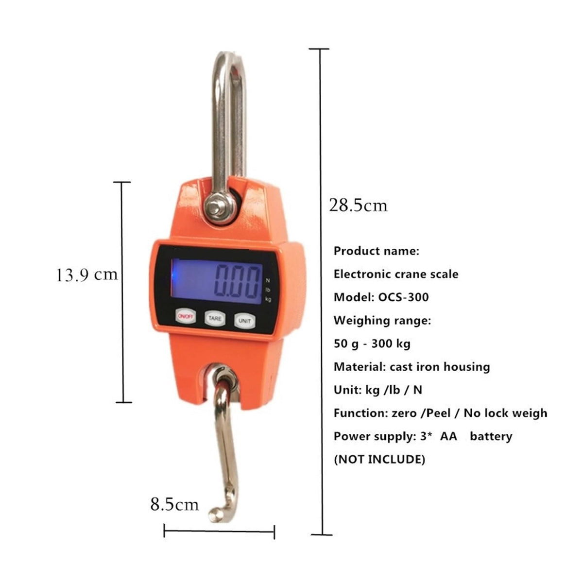 Digital Crane Scale, Hanging Scale, 300kg Crane Scale Heavy Duty Electronic Stainless Steel Hook Hanging Scale Digital LCD Loop Weight Balance Industrial Scales for-200kg Orange-1