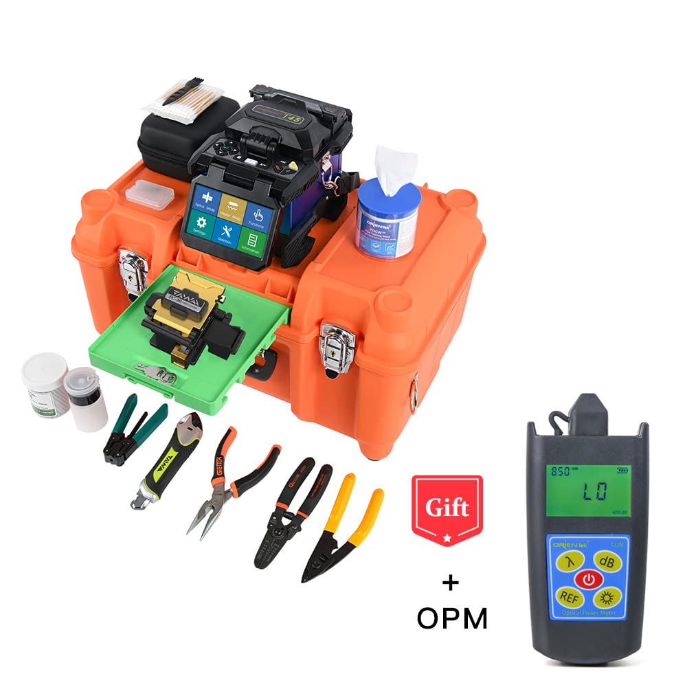 T45 Fusion Splicer Core Alignment Fiber Splicing Machine Fiber Optic Welding Machine Fiber Splicer Multifunctional Carrying case + Fiber Power Meter