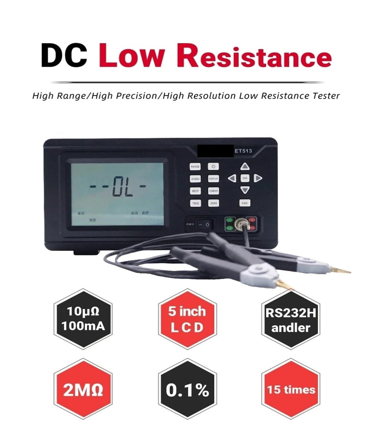 Resistance Tester ET510 DC Low Portable Milliohmmeter Ohmmeter