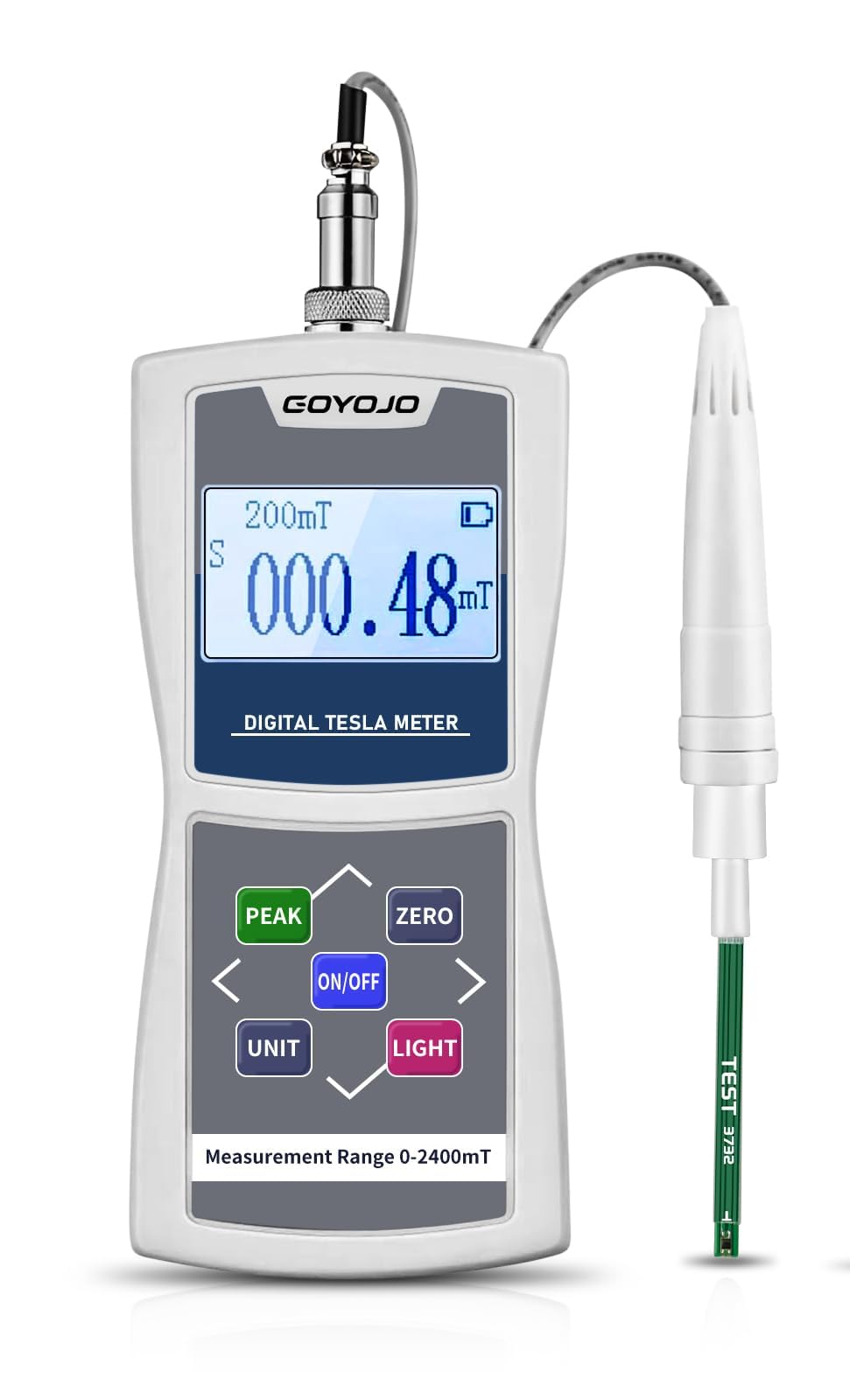 Gauss Meter Tesla Magneto Meter (2400mT/24000Gs), Magnetic Field Strength & N/S Recognition Function, ±1% Accuracy for Factories, Workshops
