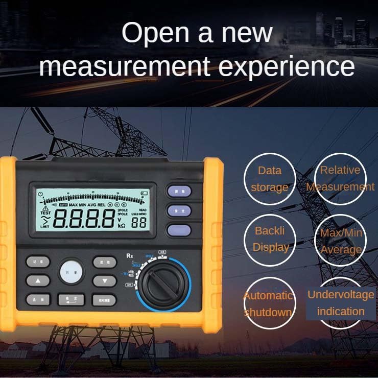 Ground Resistance Tester Digital Multimeter with 2/3-Wire Measurement AC/DC for Electrical Engineering, Lightning Protection, Power Grid, Construction Site Testing