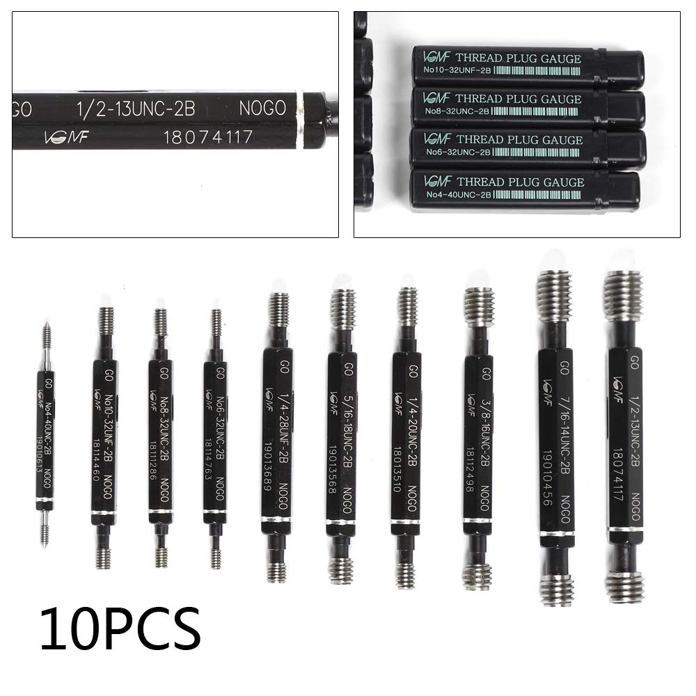Thread Plug Gauge 10Pcs High Accuracy Double End Through Stop Measurement Hand Tool for Hardware Tool Thread Diameter Measurement Thread Detection Tool