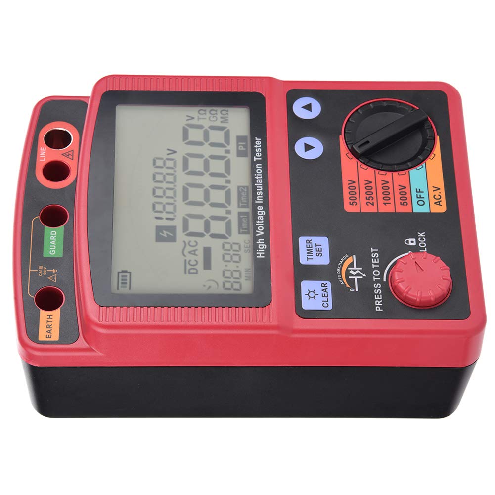 Insulation Tester Digital Multimeter Kit for Electrical Testing 500V 1000V 2500V 5000V DC or AC Polarization Index Timing Test Continuity Backlit Display