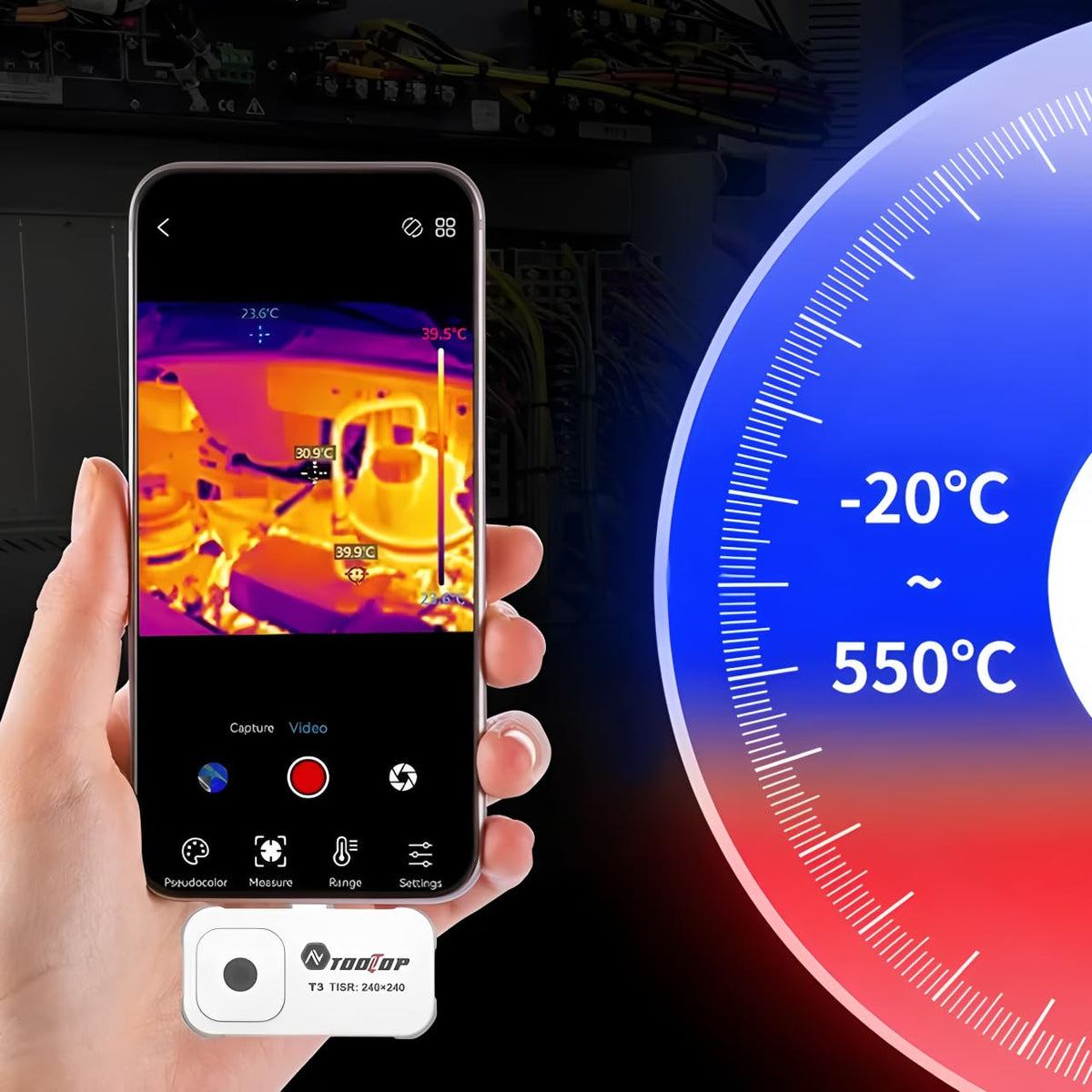 T3-20~550℃ Thermal Imaging Camera 25Hz High Frame Rate Mobile Phone Thermal Imager Type-C Infrared Camera TISR 240 * 240(T3+Micro Len)