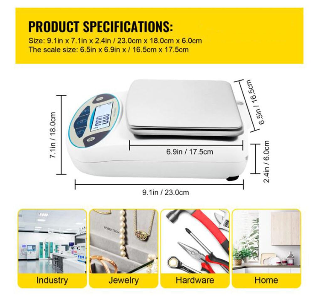 0.01g Lab Analytical Balance LCD Backlit Screen Digital Precision Pocket Electronic Kitchen Scale Jewelry Scientific Scale(5000g) (Color 3000g)