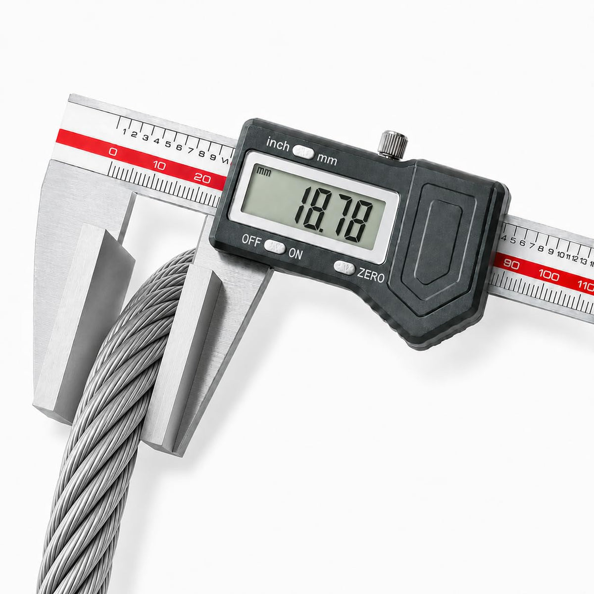 Wire Rope Caliper with Large Flat Faces, Wide Jaw Stainless Steel Measuring Tool, 0.01mm Resolution(50 × 50mm，0-150mm)
