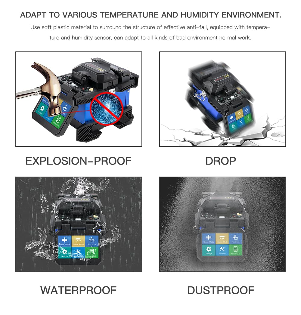 T45 FTTH Fiber Optic Fusion Splicer Machine Core Alignment Fusion Splicing Machine 7sec Splice Time 250μm, 900μm Flat Cable Jump Cables Cleaver+Optic Power Meter