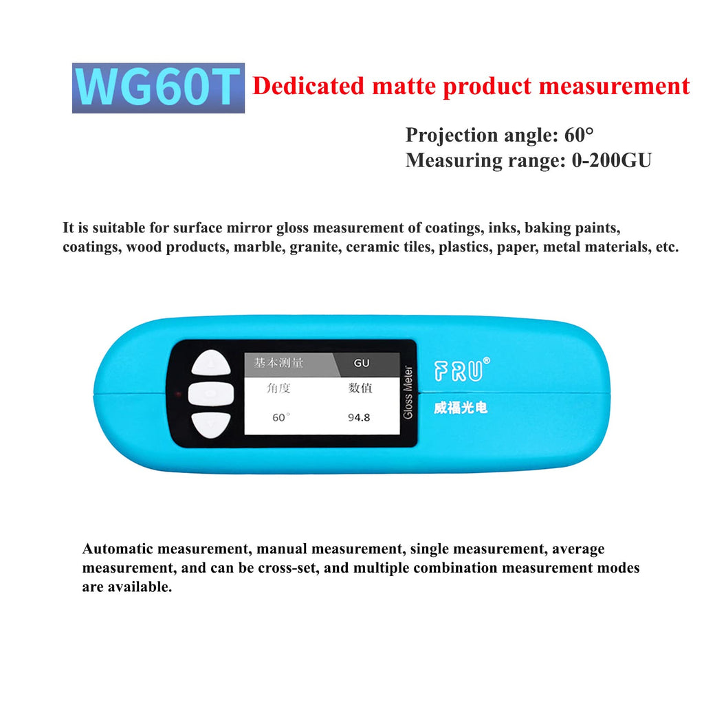 Single Angle 60° Gloss Meter Glossmeter 0-200Gu WG60T Dedicated Matte Product Measurement