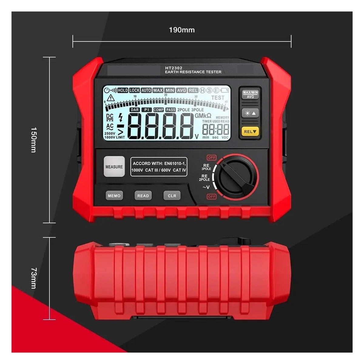 Resistance Meter, Professional HT2302 Insulation Tester, Digital Earth Resistance Meter for Safety