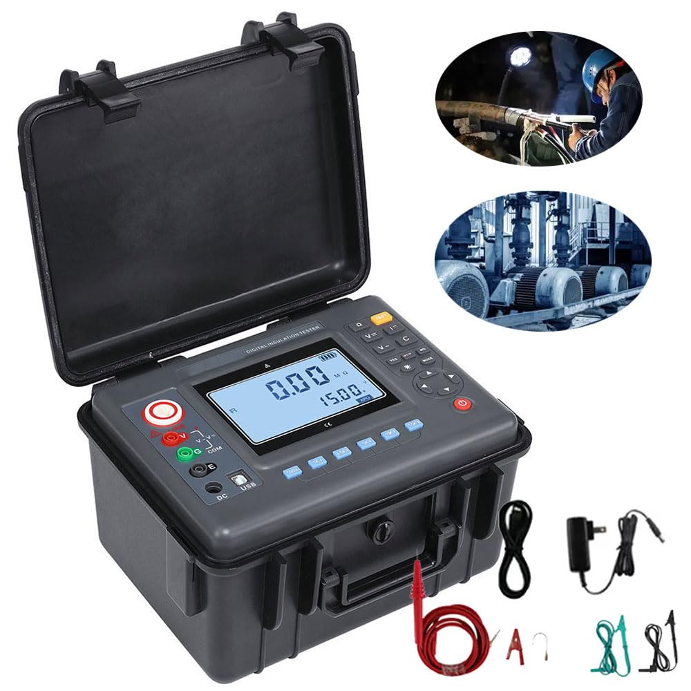 High Voltage Insulation Tester 5kv Insulation Resistance Tester with Rated Voltage 100V 250V 500V 1000V 2500V 5000V Range 0.01MΩ-10TΩ Resolution 0.01MΩ for Motors Cables Electrical Equipment