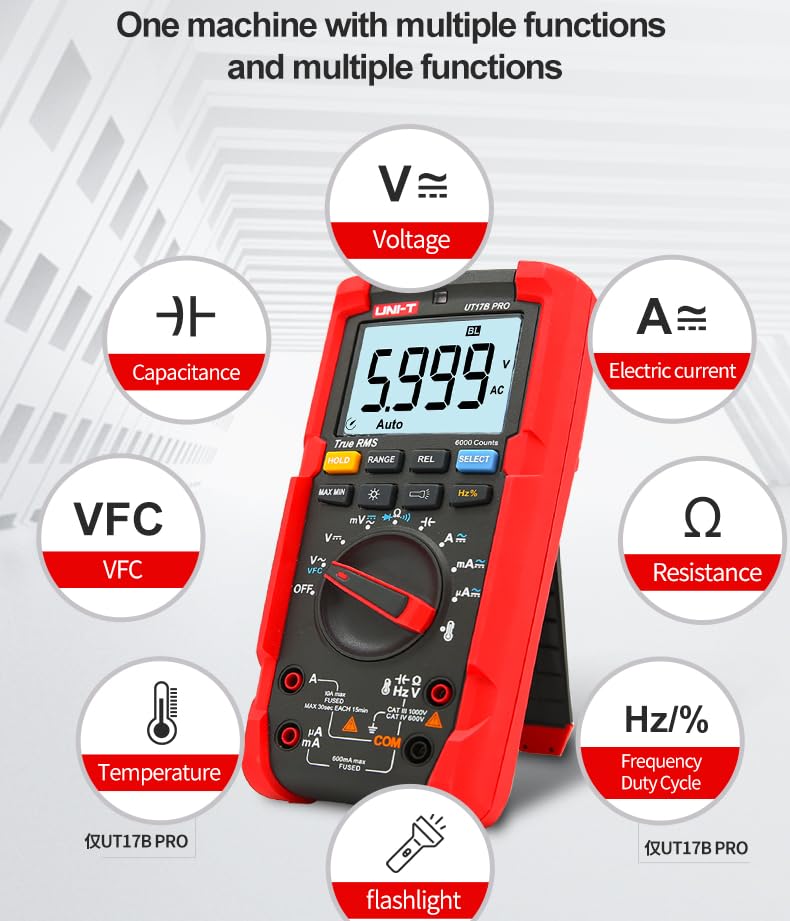 UNI-T UT15B Pro UT17B Pro UT18B PRO True RMS Auto Range Digital Multimeter Anti-Burn VFC Hz Capacitor Resistor Electrician Multi Meter(UT18B Pro)