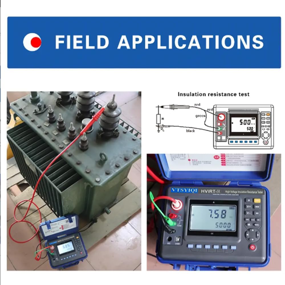 High Voltage Insulation Resistance Tester 5Kv Digital Insulation Resistance Tester Meter with Rated Voltage 100V-5000V Insulation Resistance Range 0.01MΩ-2000GΩ USB Interface
