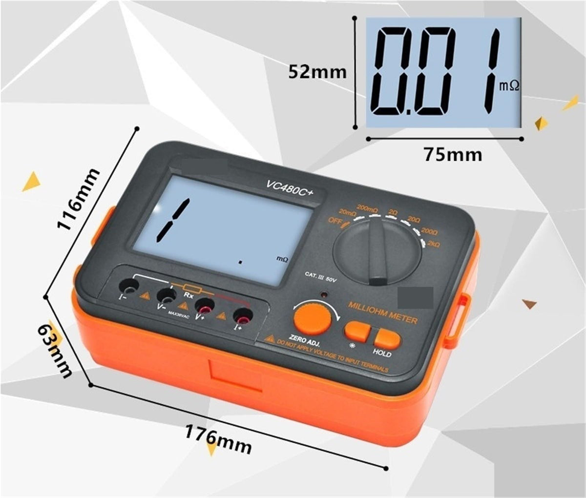Resistance Tester, Resistance Meters, VC480C+ Digital Milliohmmeter DC Low Tester Microohmmeter 0.01mΩ~2kΩ Detectable Transformer Circuit Board,Multimeter