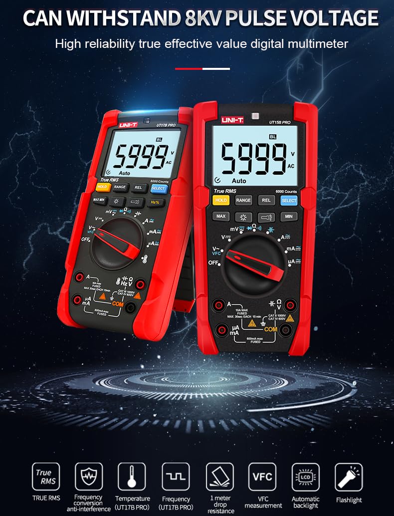 UNI-T UT15B Pro UT17B Pro UT18B PRO True RMS Auto Range Digital Multimeter Anti-Burn VFC Hz Capacitor Resistor Electrician Multi Meter(UT17B Pro)