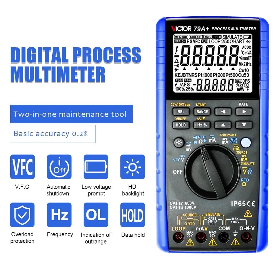 Victor/RuoShui 79A+ Digital Multimeter Dual Color Plastic Mold Shell Design and Compliance with IP65 dust and Waterproof Grade(Victor 79A+)
