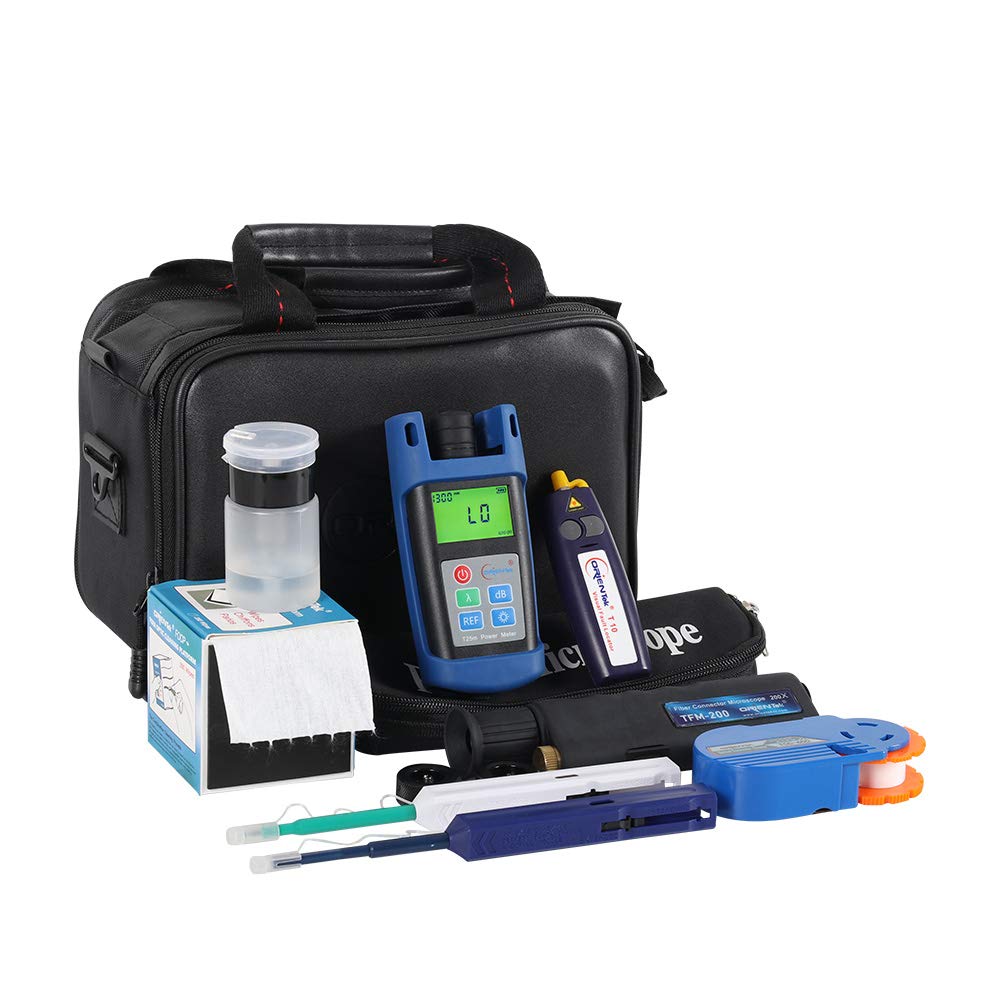 TCI Fiber Inspection Cleaning Tool Kit Including : Fiber Connector Microscope, Fiber Cleaner, Optic Power Meter,1mw VFL, Cleaning Wipes (TCI-8E Kit)