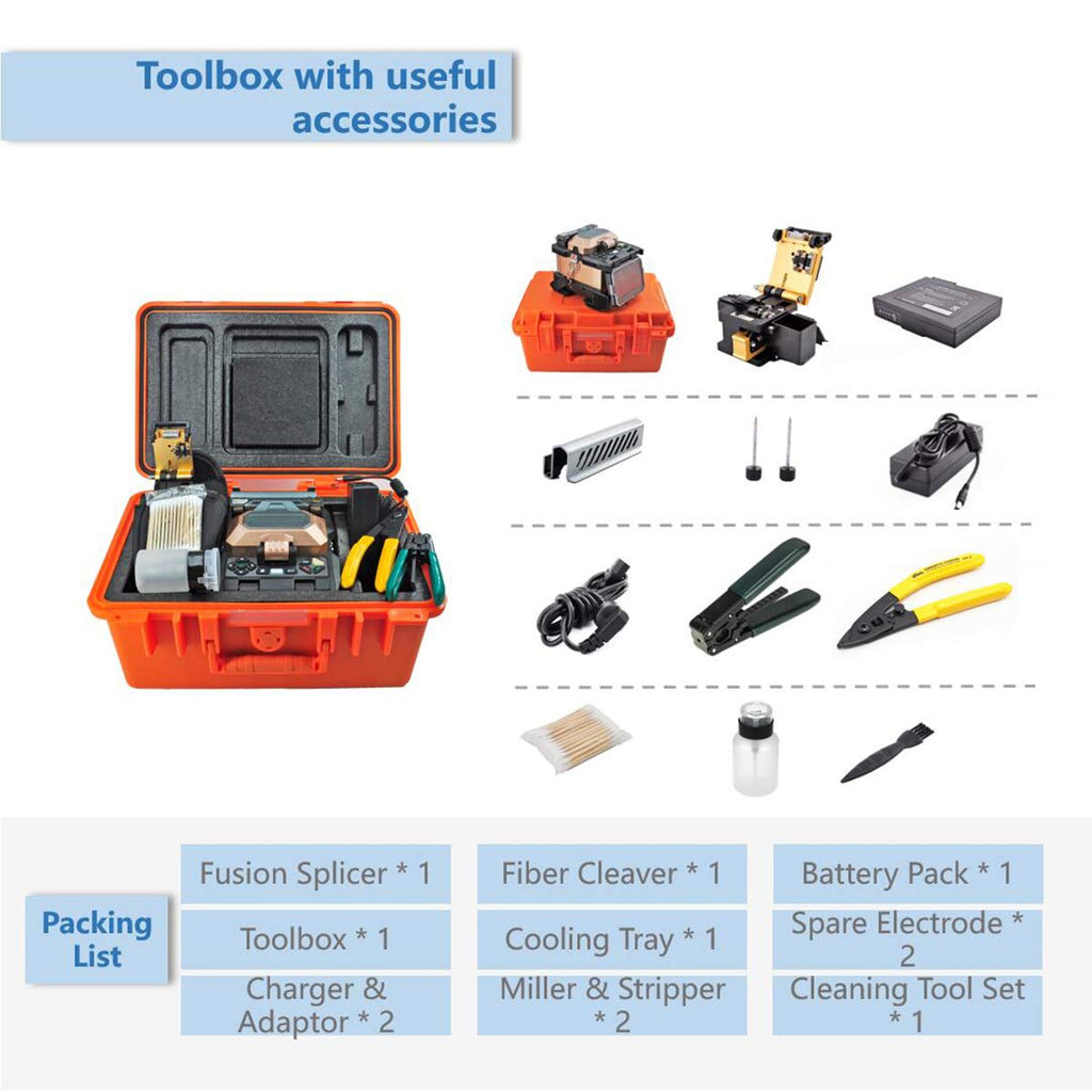 Fiber Optic Fusion Splicer 4.3" Touch Screen, 6800mAh All-Day Battery 220 Cycles, Dual-Direction 7s Splice, SM/MM/DS Fiber Splicing Machine Kit for FTTH Field Engineers