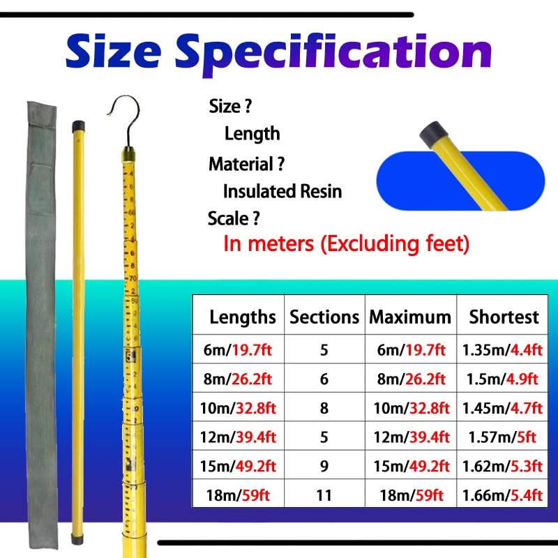 Adjustable Epoxy Resin Measuring Stick, 39.4ft Telescopic Ruler with Carry Pouch, Height Measurement Tool for Electrical, Forestry & Power Utility Work (1200cm)