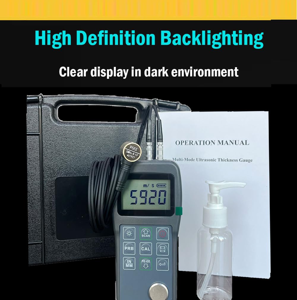 Ultrasonic Thickness Gauge Meter Through Paint Coatings Thickness Gauges with 0.65 to 600mm 0.025 to 23.62inch 3-30mm 0.118 to 1.181inch P-E and E-E Echo-Echo Mode for Steel Aluminum Copper