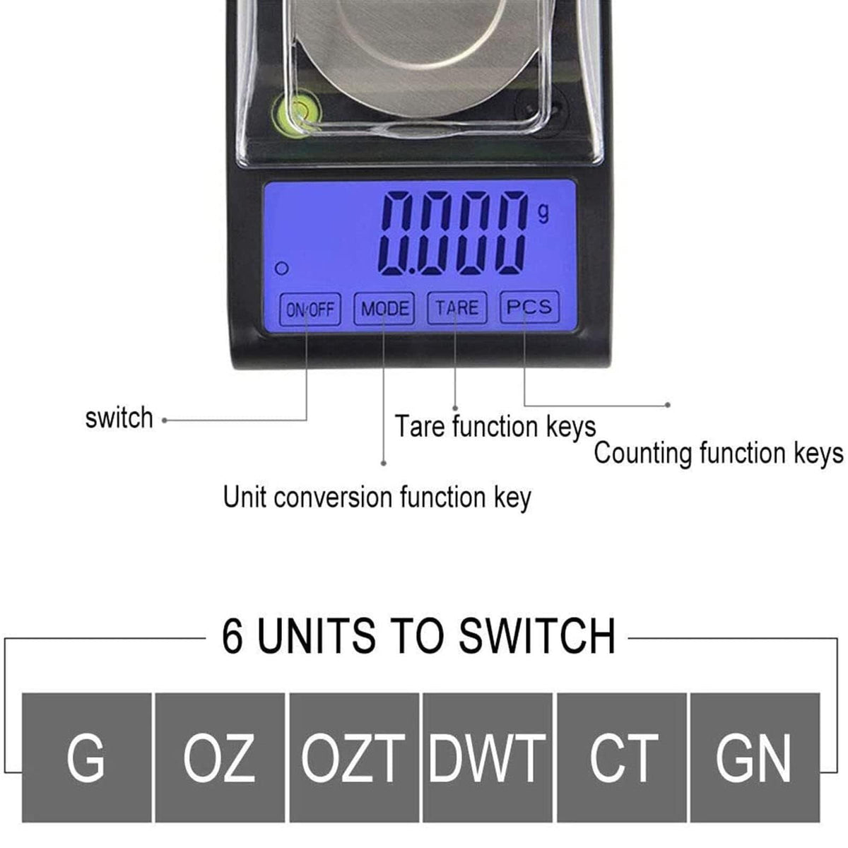 Scientific Digital Scale, 0.001g Accuracy Electronic Laboratory Scale, Analytical Balance Scientific Weighing 50g Capacity 6 Unit Modes Ounces, Carats, Grams Calibrated W