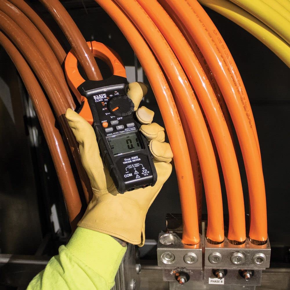 Klein Tools CL900 Digital Clamp Meter, Autoranging TRMS, AC/DC Voltage/Current, 2000A, LOZ, Continuity, Frequency, NCVT, Temp, More, 1000V & 69409 Line Splitter 10x
