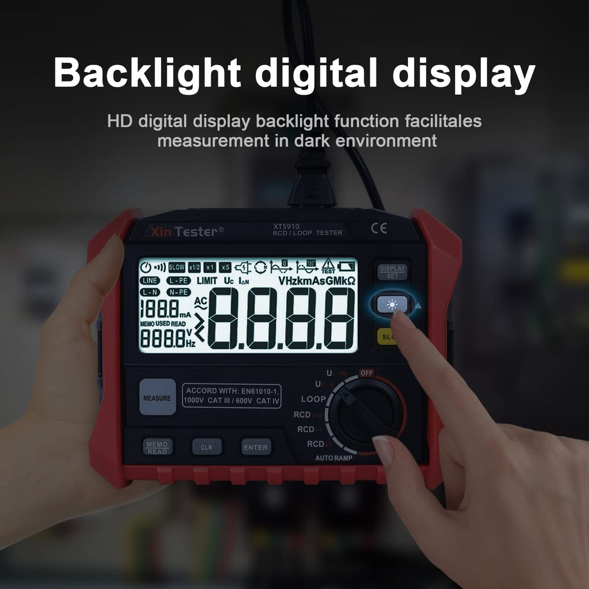 Xin Tester Digital Leakage Switch/Loop RCD Resistance Tester, Loop Resistance Meter Trip-Out Current/Time Meter with 2.0 USB Interface, XT5910