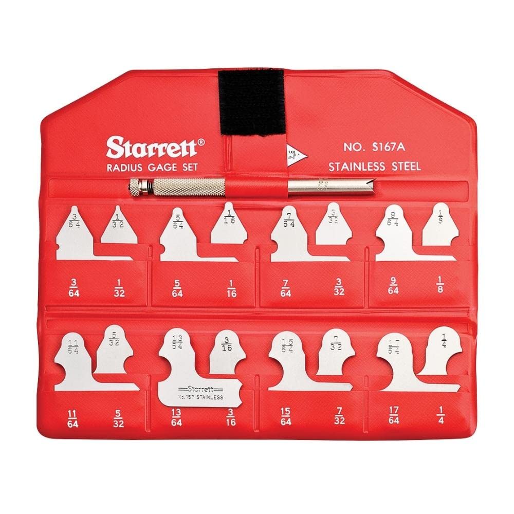 Starrett Radius Gage Set, 1/64-17/64" Range
