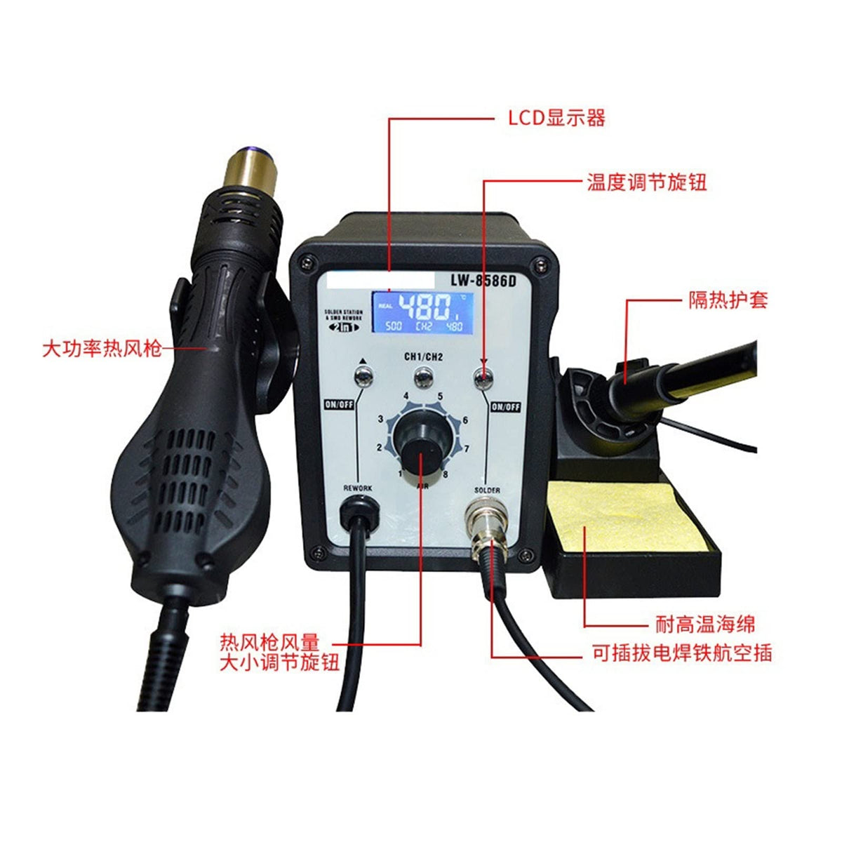 Test Measure Inspect Two-in-one Hot Air Gun Welding Platform Digital Display Constant Temperature Welding Platform Mobile Phone Maintenance Electric Soldering Iron Welding Platform