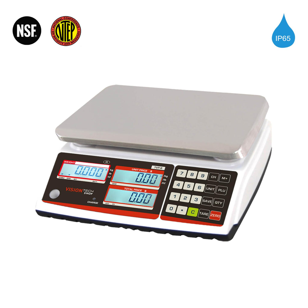 VisionTechShop TVP-60B Price Computing Scale, Lb/Oz/Kg Switchable, 60lb Capacity, 0.01lb Readability, NTEP Legal for Trade COC #19-038, NSF Certified
