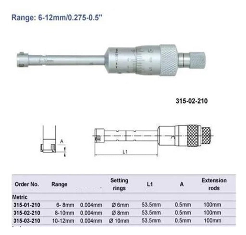 Three-Point Internal Micrometers 10-12mm. 0.001mm 315-03-210