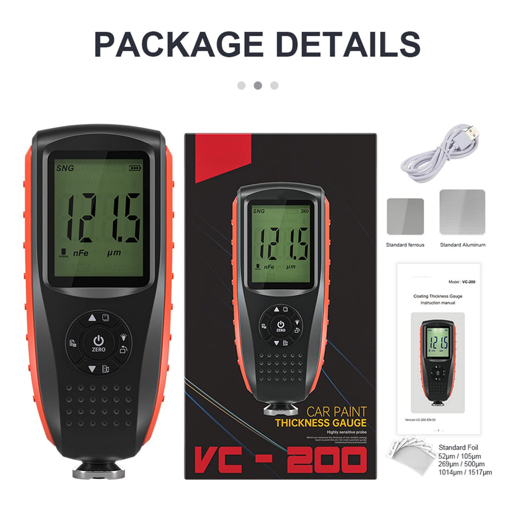 Thickness Gauges VC200 Coating Thickness Gauge for Car Paint Tester Coating Meter with LCD Backlight Ultra-Precise Fe and NFE