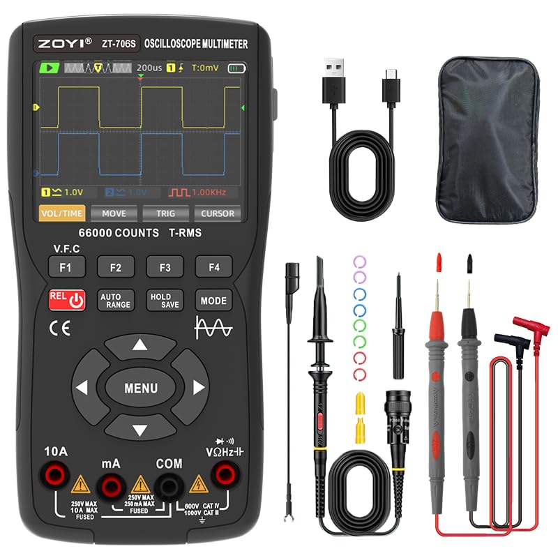 ZT-706S 3-in-1 Oscilloscope Multimeter, 50MHz Bandwidth, 66000-Count Display, 10M Signal Generator, Electrician Repair(ZT-706S)